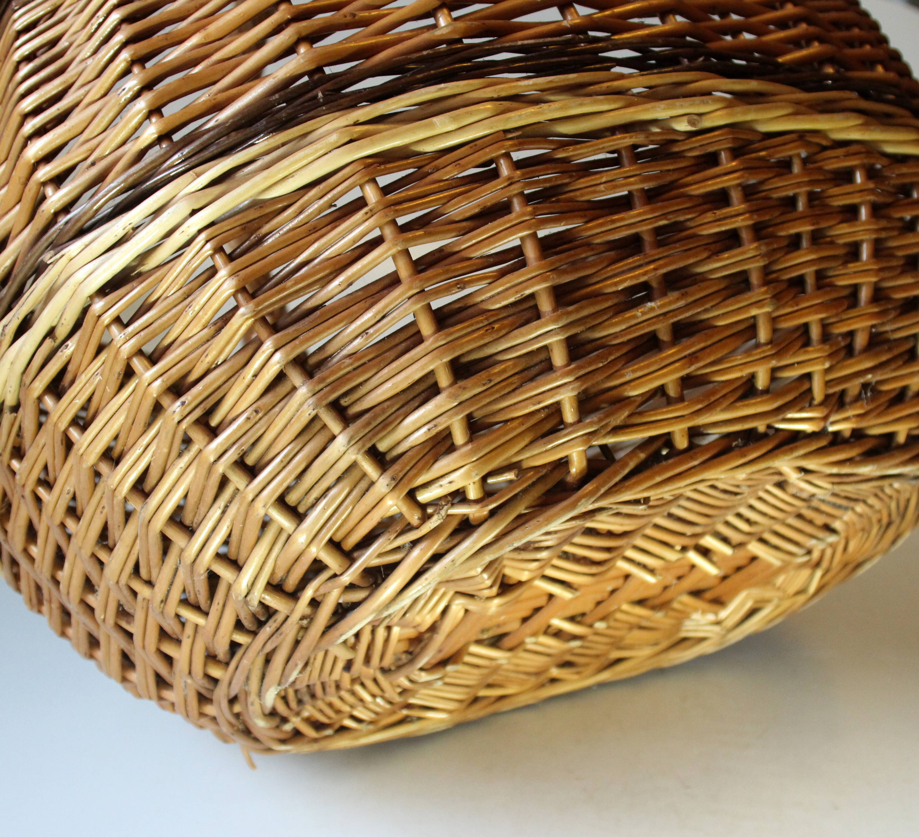 Wicker shopping basket, braided, handmade, vintage
