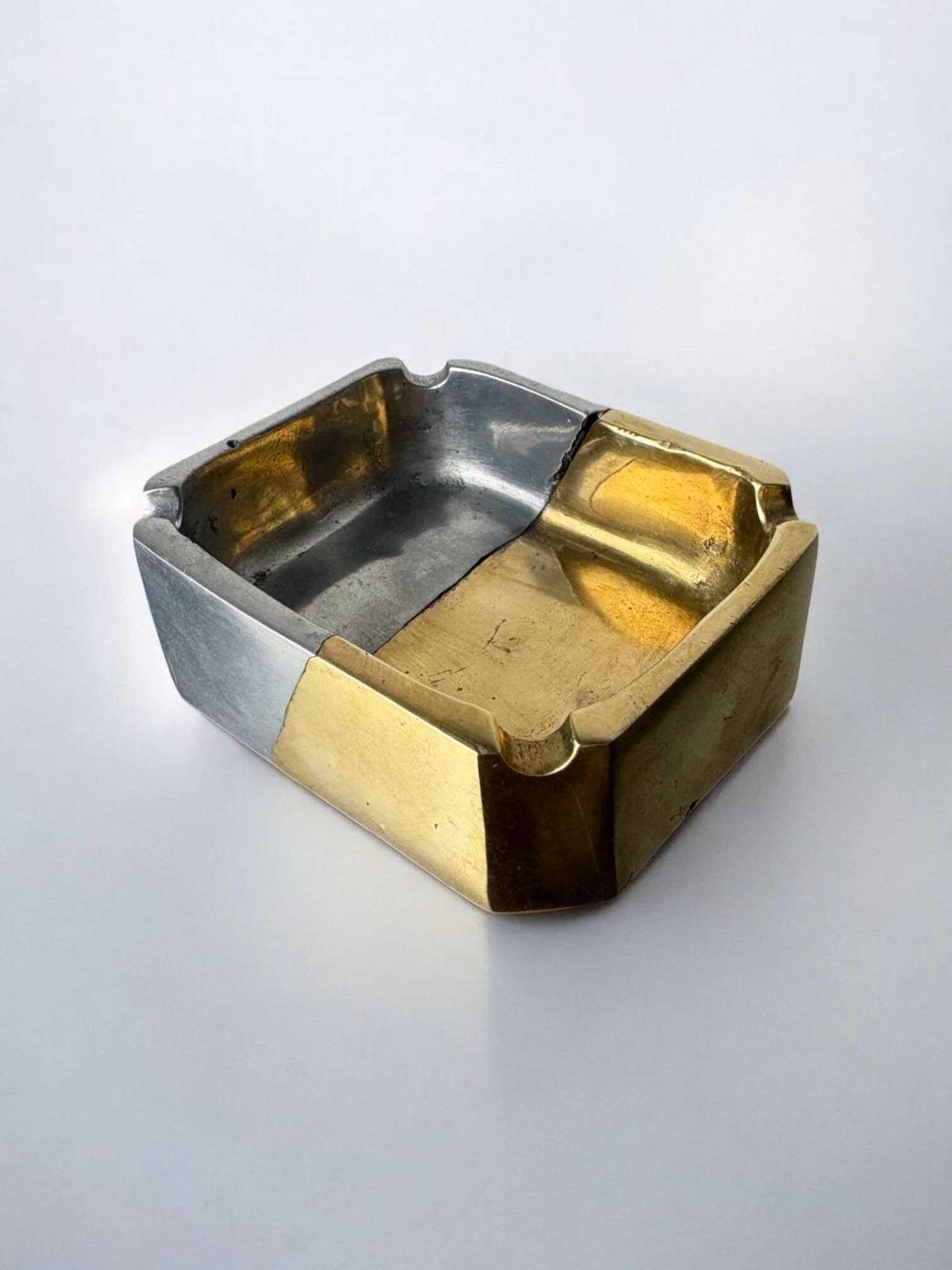 Brutalist ashtray by Leopold, bronze and brass, 1970s