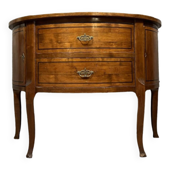 Magnificent Louis XV / Louis XVI Transition style half-moon chest of drawers in mahogany inlaid with fillets