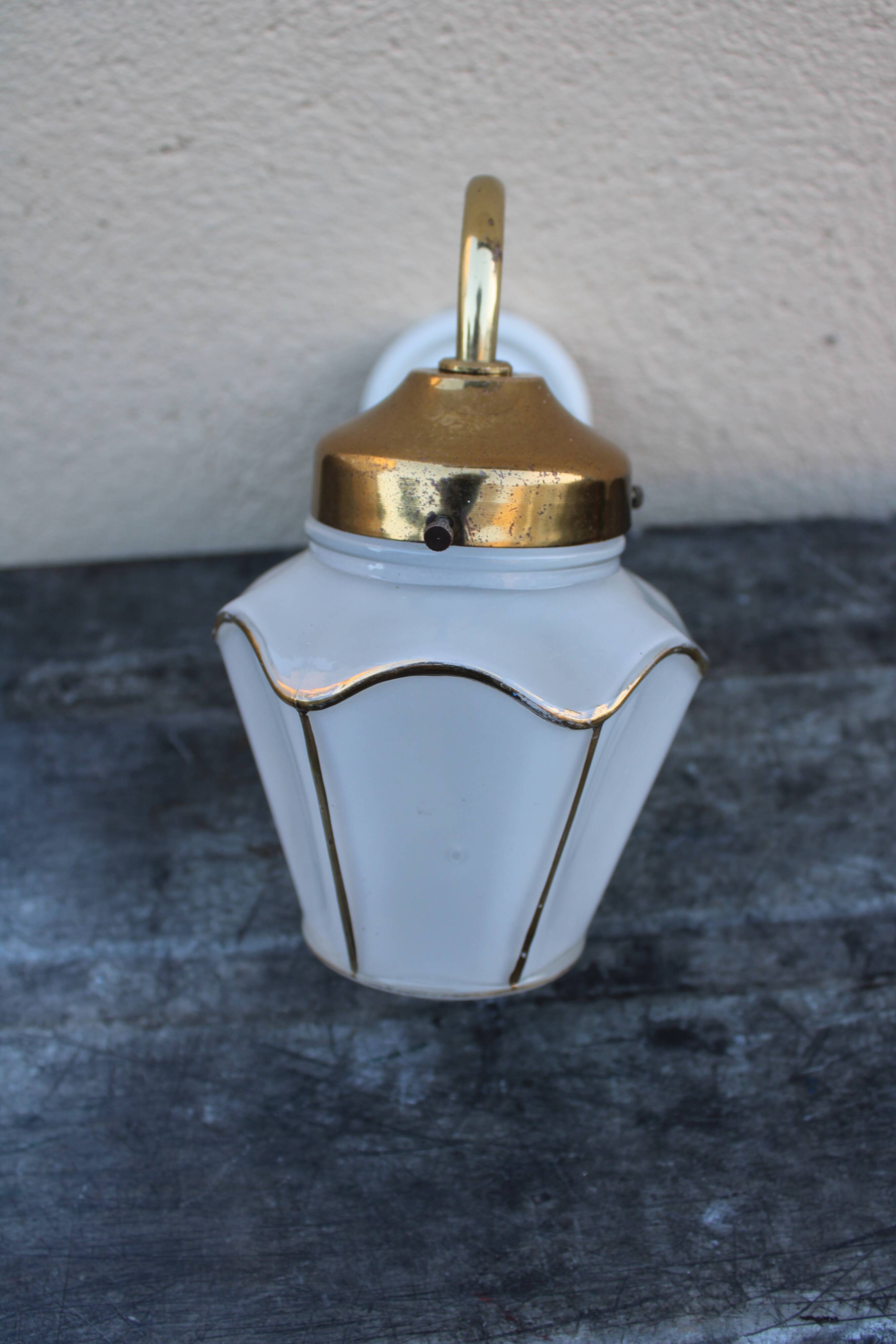 Wall light opaline and brass lantern