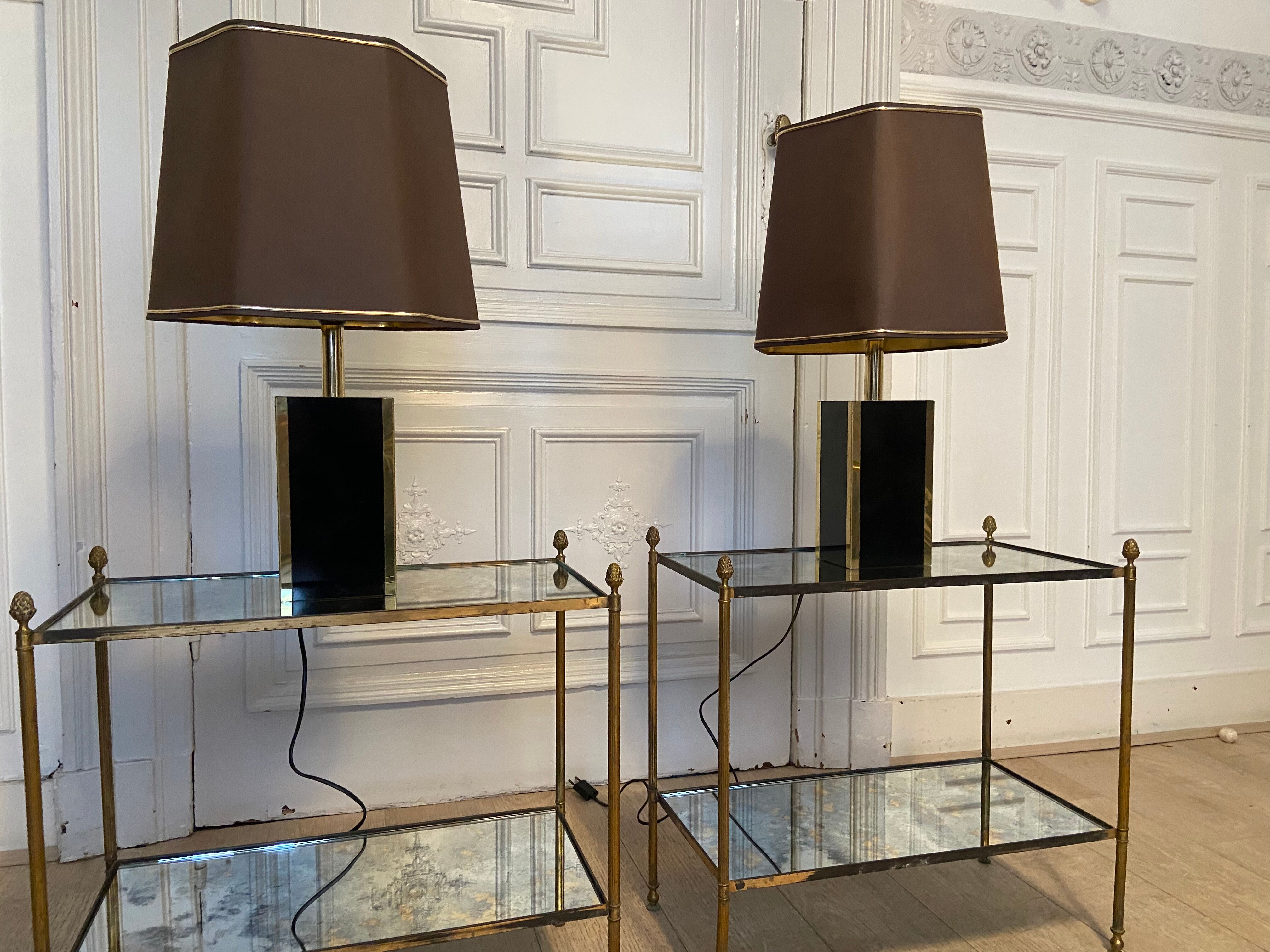 Pair of black and gold lacquered lamps, 1980s