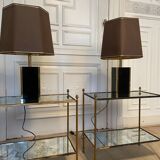 Pair of black and gold lacquered lamps, 1980s