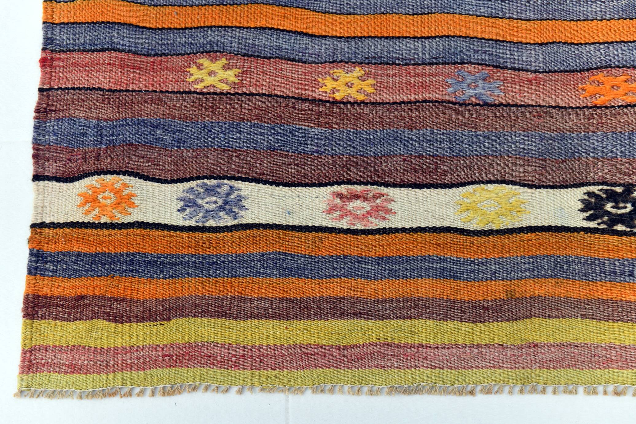 Kilim Vintage Anatolien Rayé – Tons Pastel Multicolores, Style Bohème