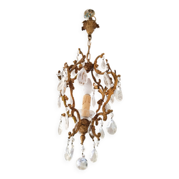 Antique cage chandelier with tassels, in brass, 1 light