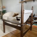 Honoré Safari armchair in wood and beige canvas