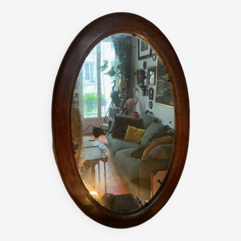 Large oval mirror in mahogany wood, mercury, Napoleon III, 19th century