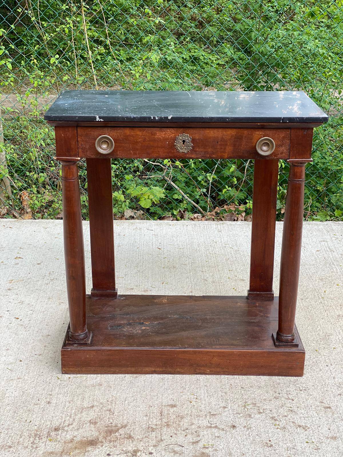 19th century empire console, solid wood and gray marble