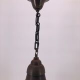 French hanging  with an opaline and original chain and gallery in patinated copper