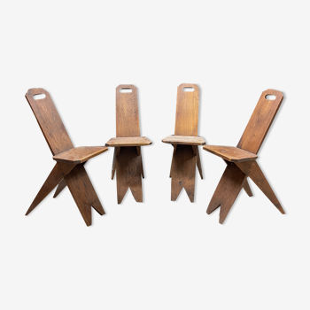 4 vintage chairs, brutalist spirit compass feet