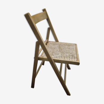 Chaise pliante vintage en bois et cannage