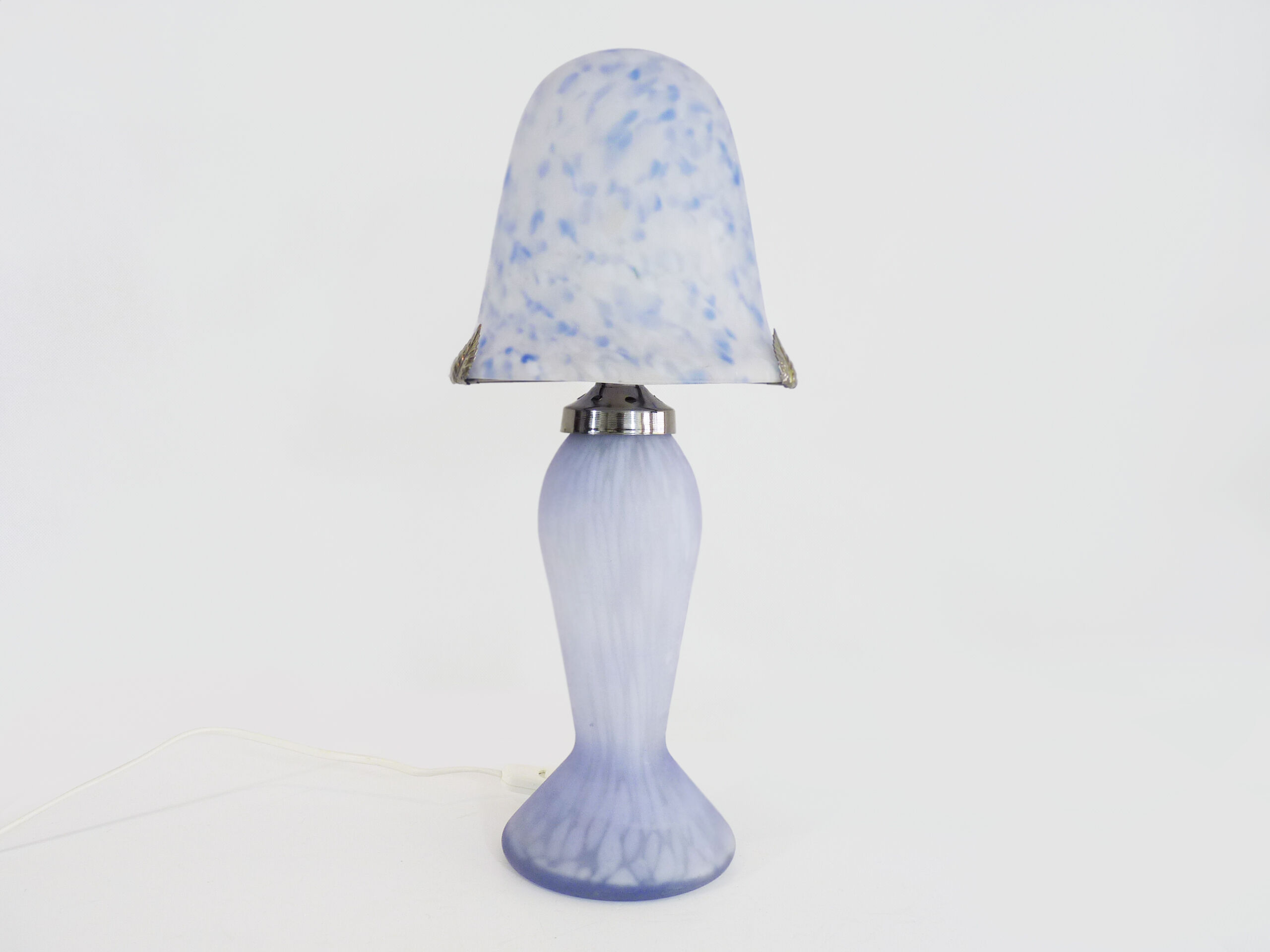 2-light white spotted glass paste mushroom lamp, Art Deco style. Year 60