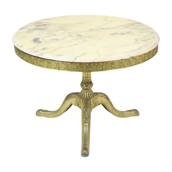 Table basse, d'appoint ronde en marbre et laiton