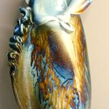 Vase en céramique émaillée, pièce unique, signé D. Prioton, col coquillage