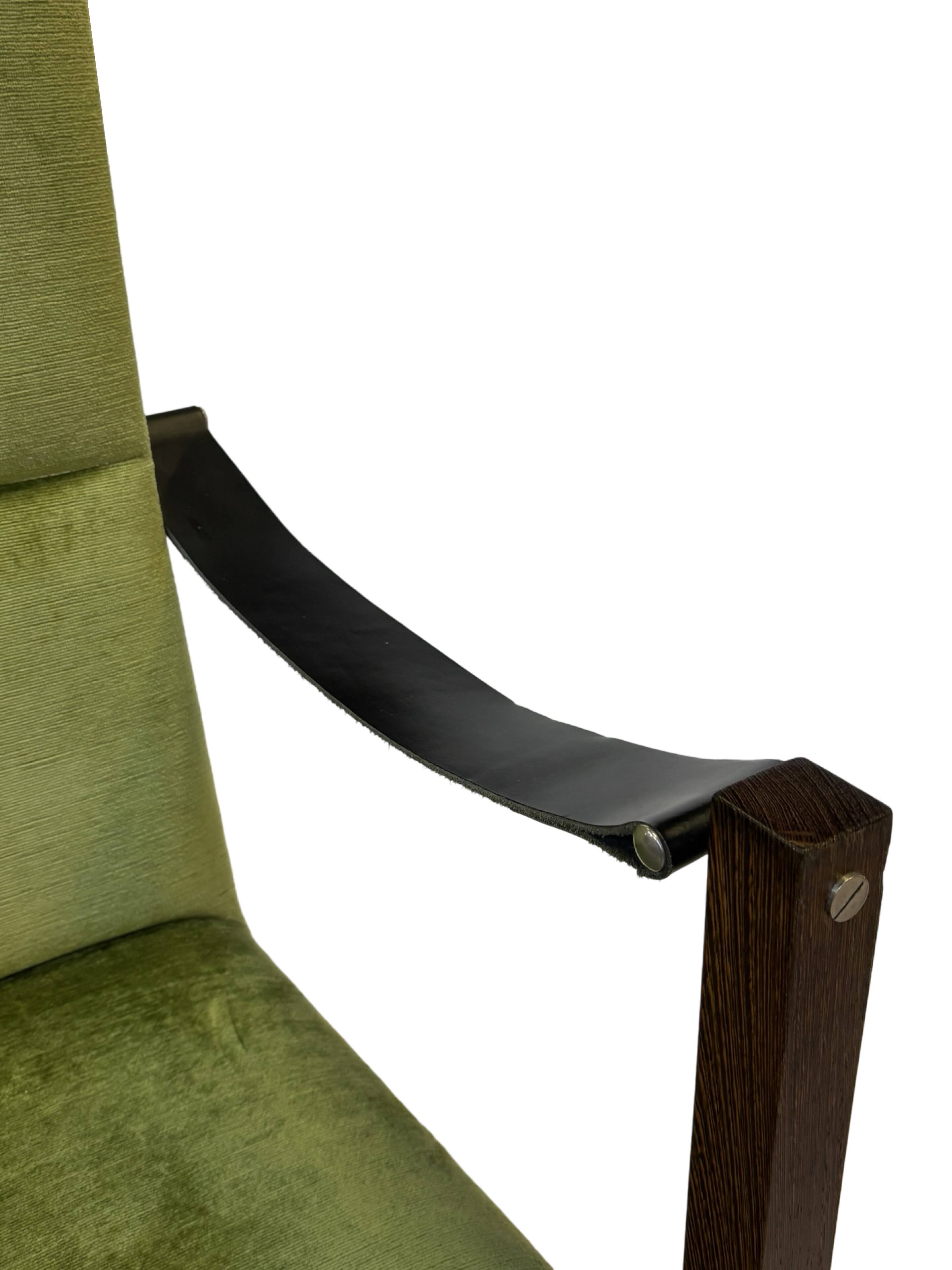 Vintage armchair solid wenge design 60s leather armrests design