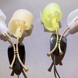Pair of "vintage" wall lights in brass, perspex, and black bakelite, France Mid-Century