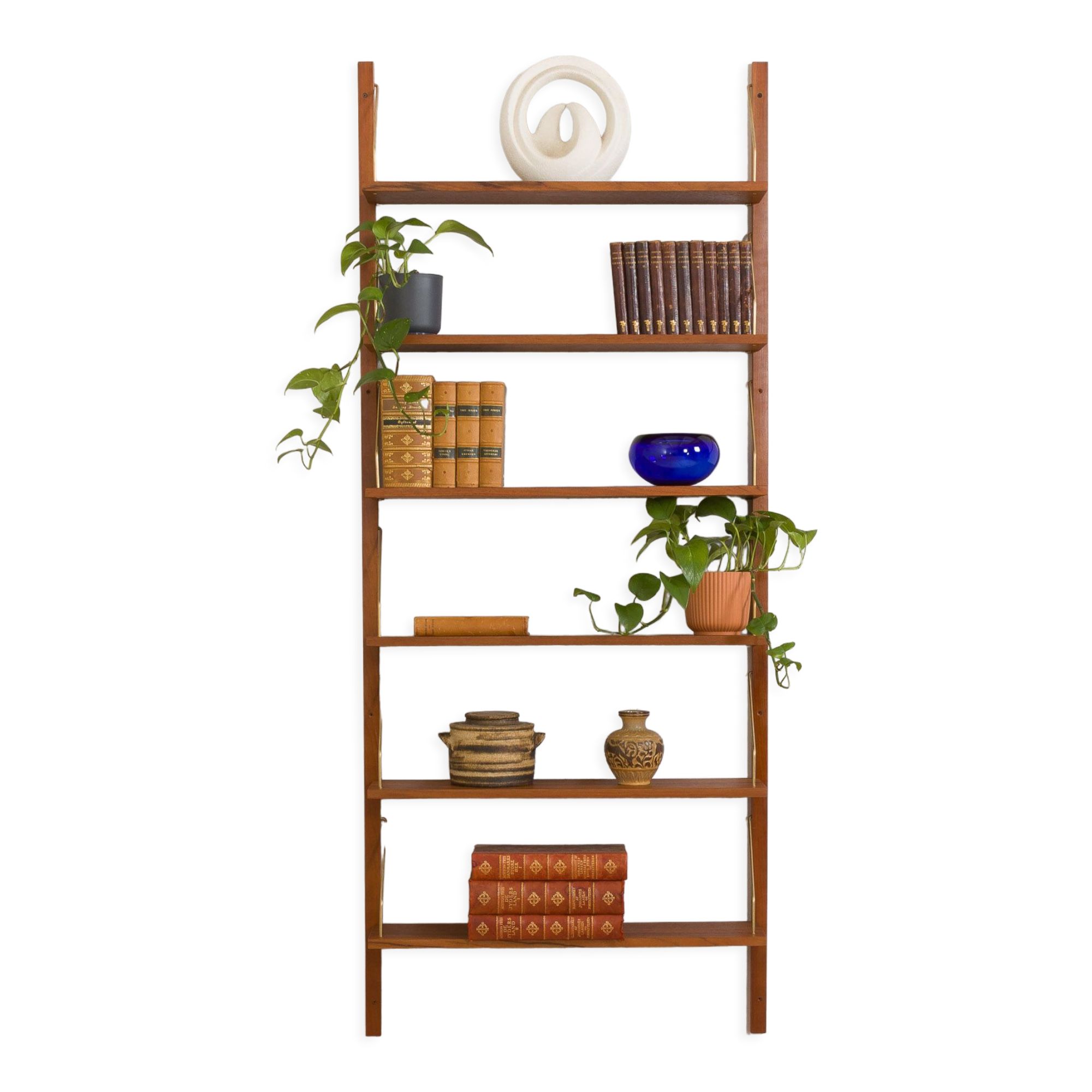 Danish wall unit in teak - modular shelving system 6 shelves