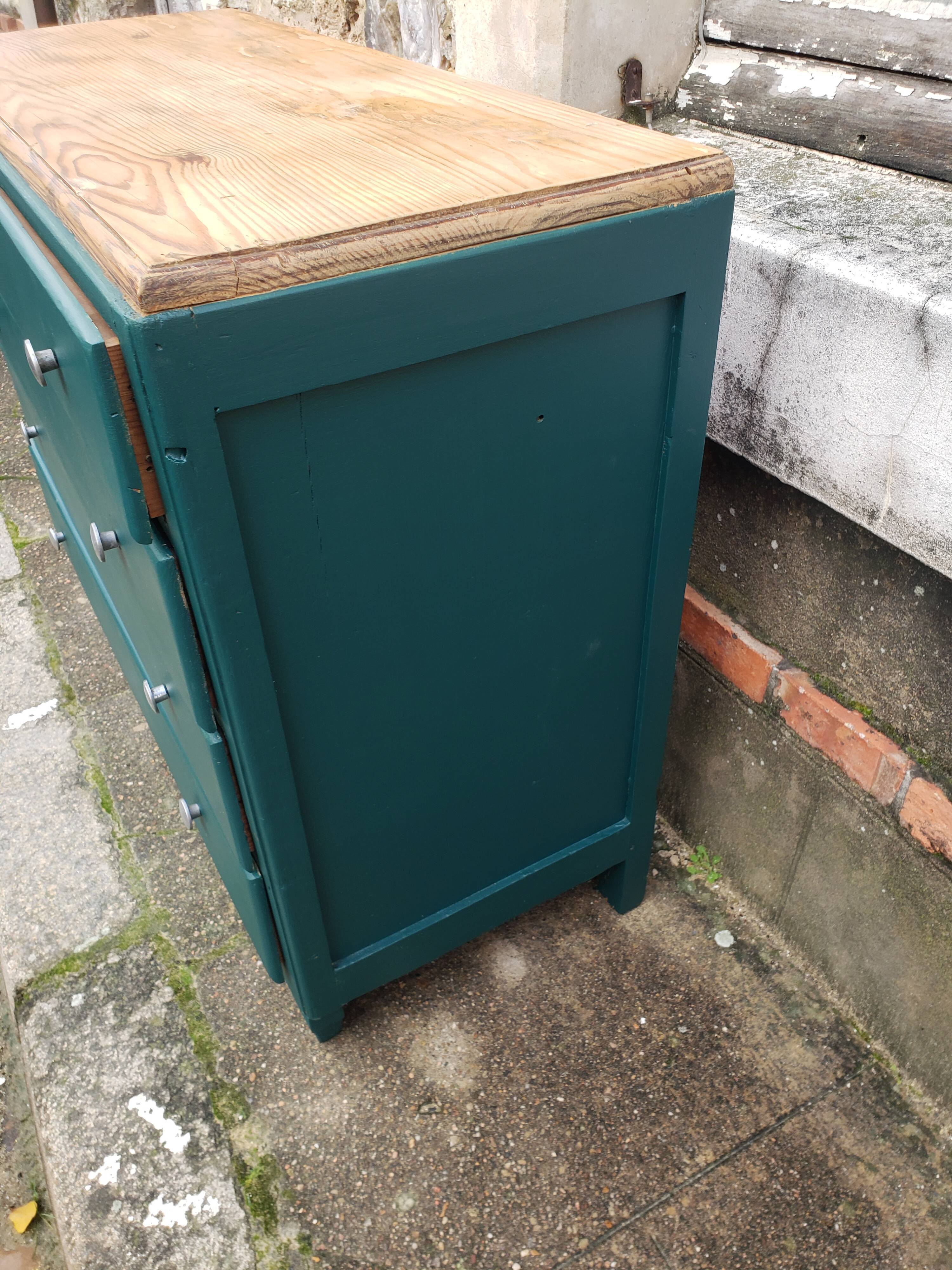 Deep turquoise and wood vintage dresser