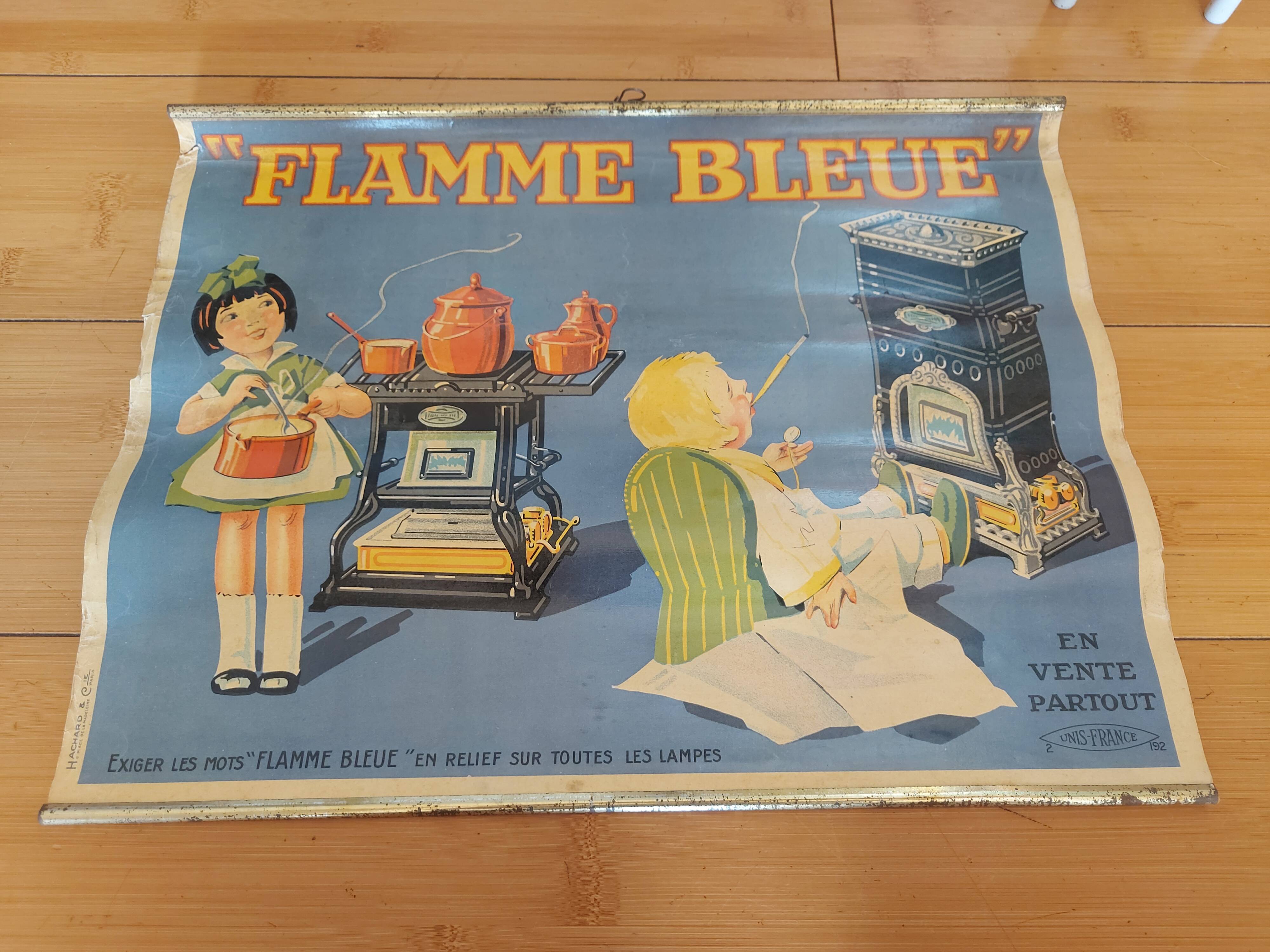 Affiche lithographiée flamme bleu