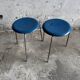 Set of 2 blue wooden Dot stools model 3170 by Arne Jacobsen for Fritz Hansen, 1974