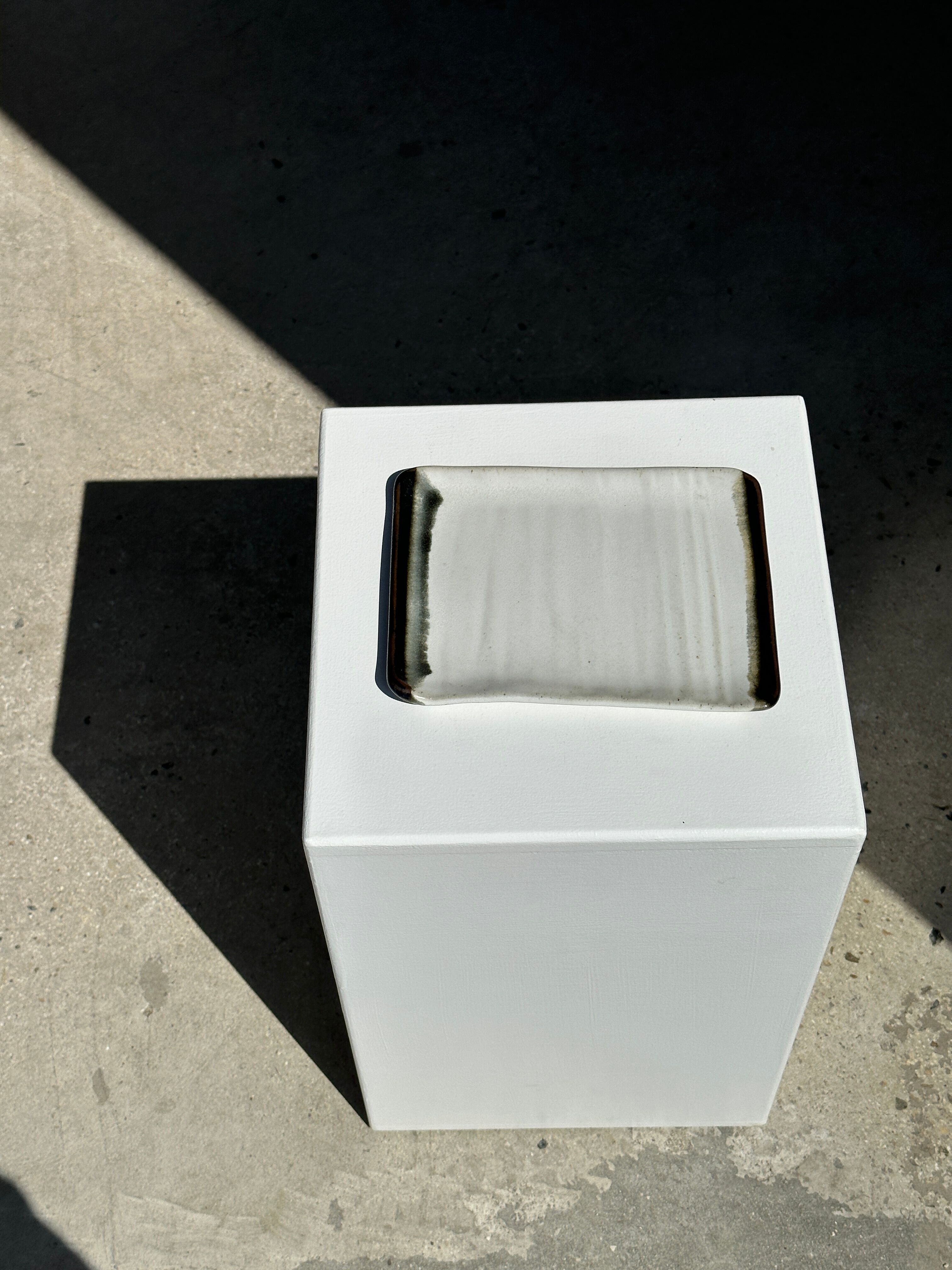 Trio of small rectangular serving dishes white and black Indonesian ceramic 21x16