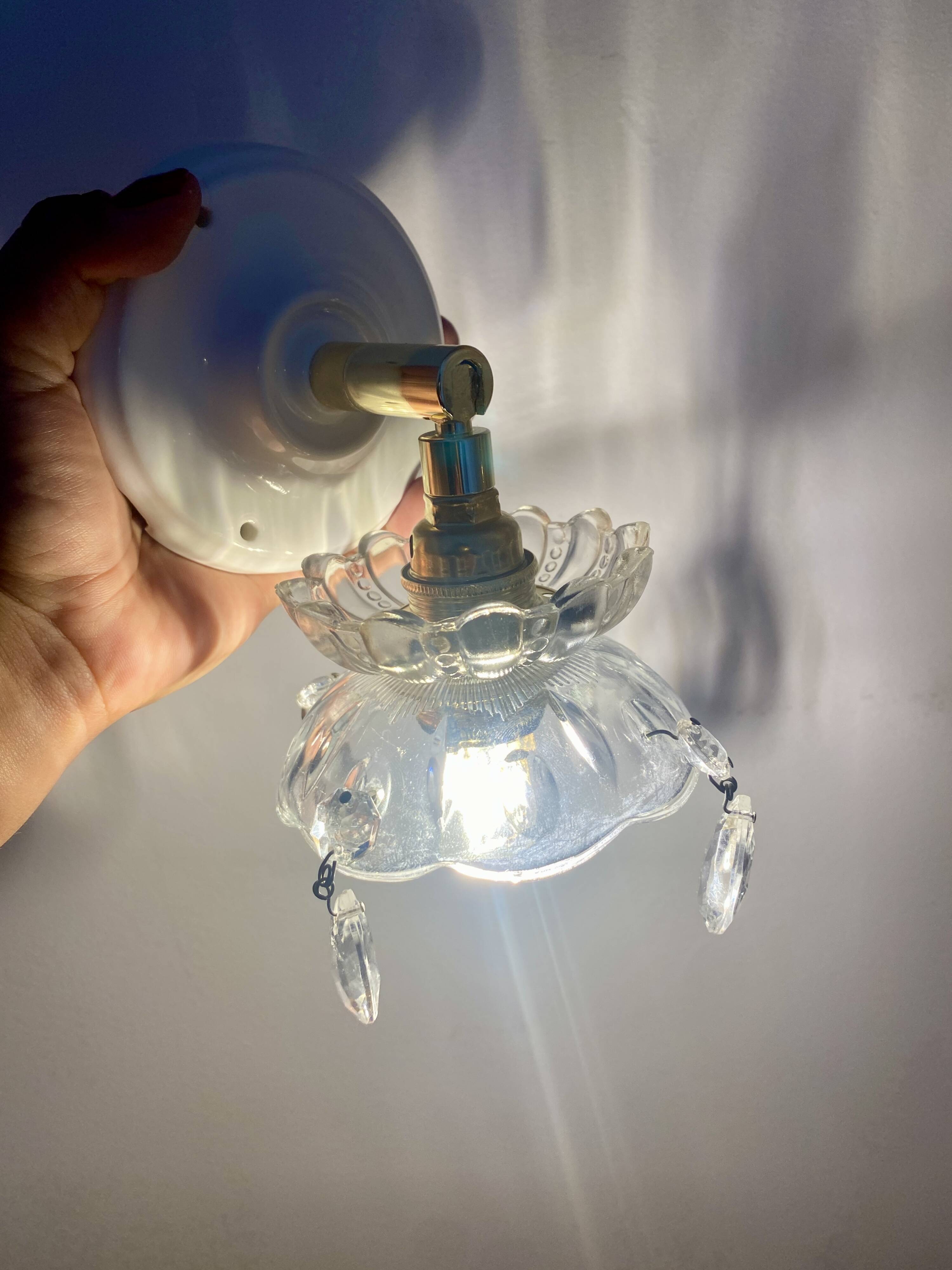 Vintage glass lampshade wall lamp with antique tassels