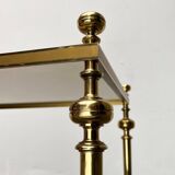 Mid-century Hollywood neoclassical brass and glass side or bedside tables attributed to Vereinigte Werkstätten, Germany, 1960s, set of 2.