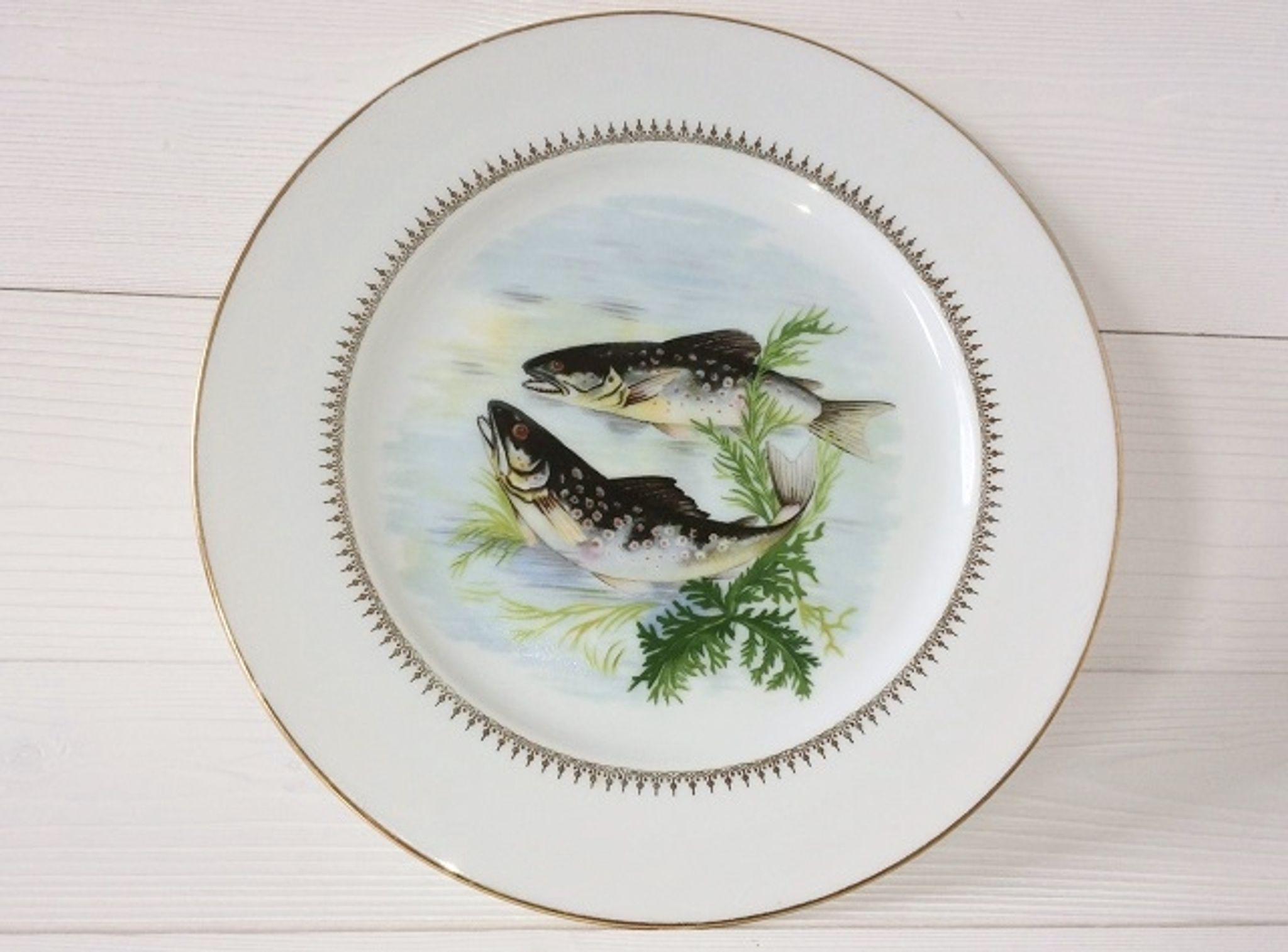 Lot 6 old fish plates, Sofafils porcelain