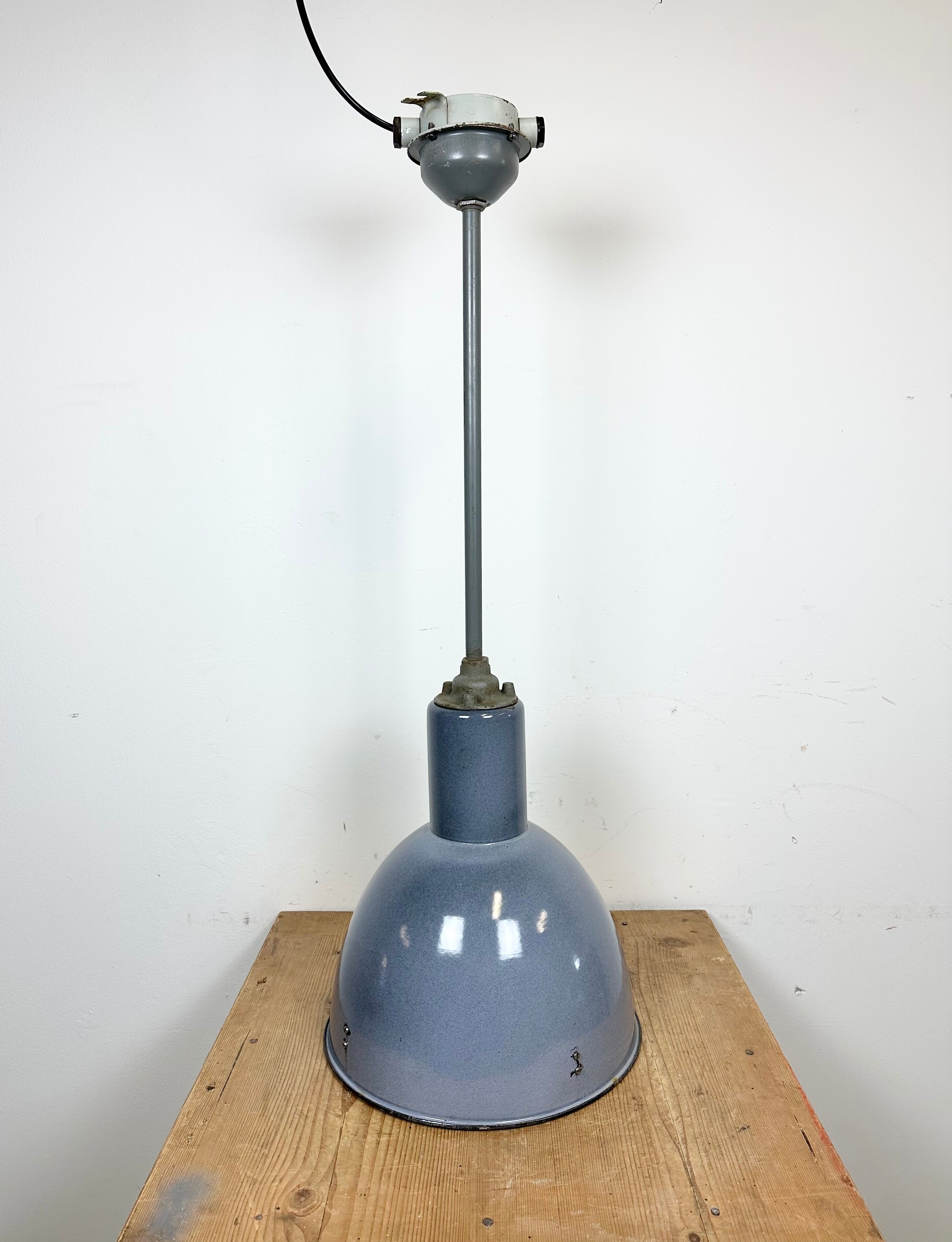Industrial grey enamel ceiling lamp from Elektrosvit, 1950s
