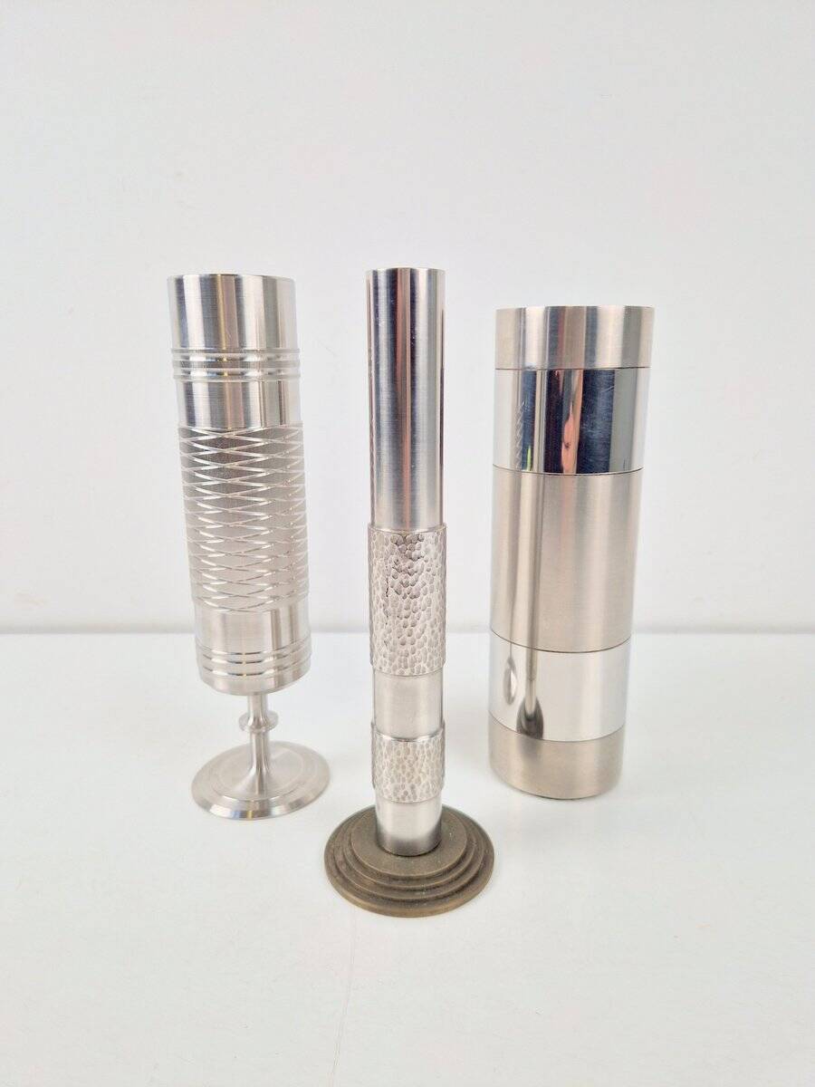 Brutalist Sculptural Metal and Brass Vases from BMF, Germany, 1960s, Set of 3