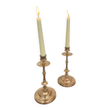 Pair of antique turned rose brass candlesticks (24 cm)