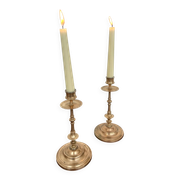 Pair of antique turned rose brass candlesticks (24 cm)