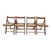 4 vintage varnished wooden folding chairs - Seats completely restored.