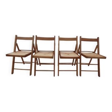 4 vintage varnished wooden folding chairs - Seats completely restored.