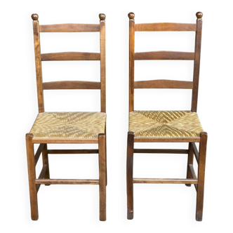 2 chaises bois massif et paille