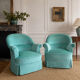 Pair of green velvet frog chairs from the 1970s.