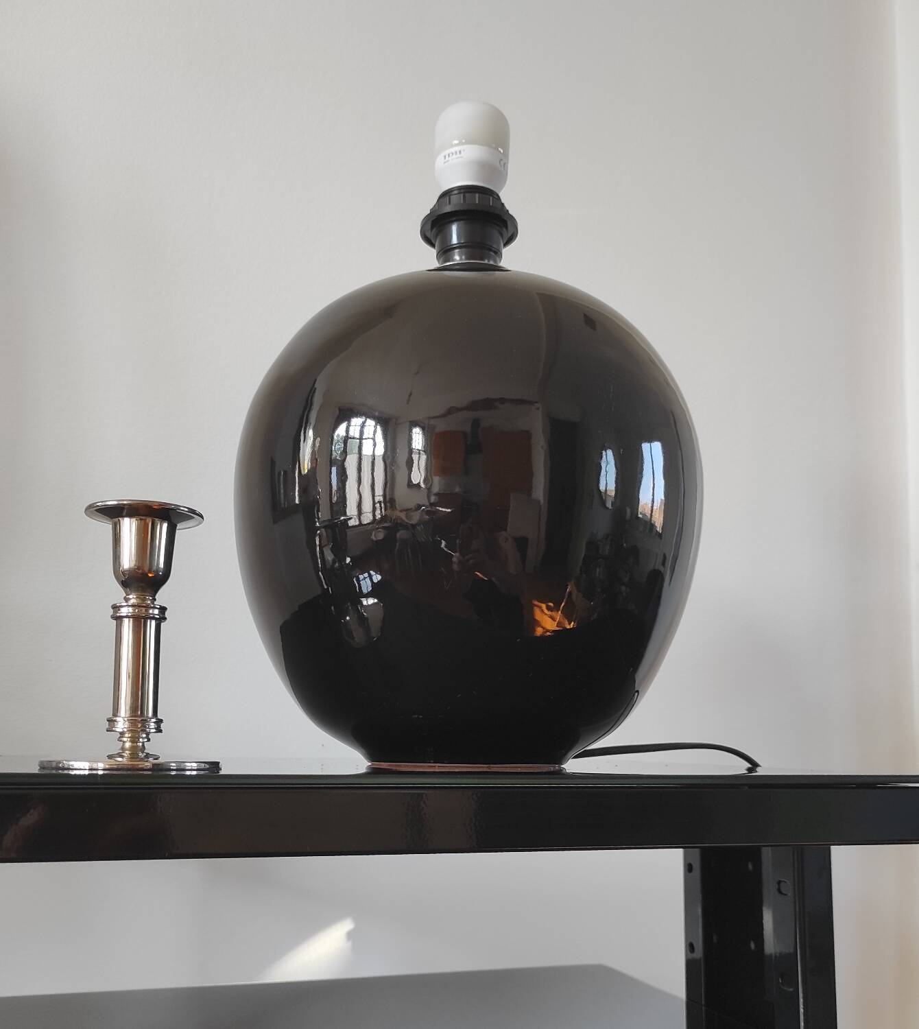 Vintage black ceramic globe lamp – Montgolfier Ceramics (Durta)