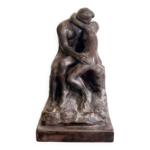 Grande Sculpture Le Baiser D'Après Rodin Résine Patiné Bronze Déco Vintage