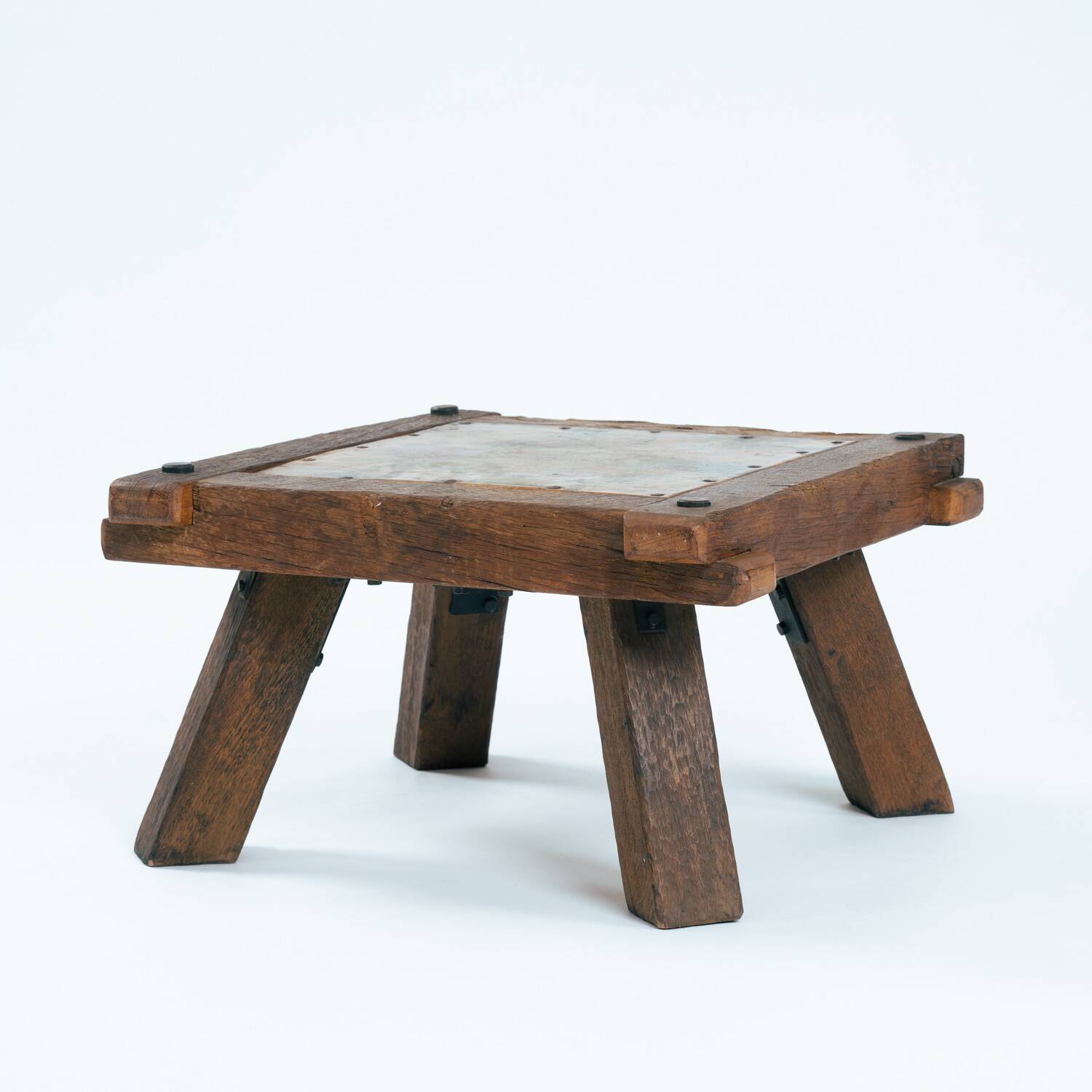 Brutalist copper and oak coffee or side table, 1970s