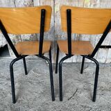 Paire de chaise ancienne metal noir + assise & dossier bois