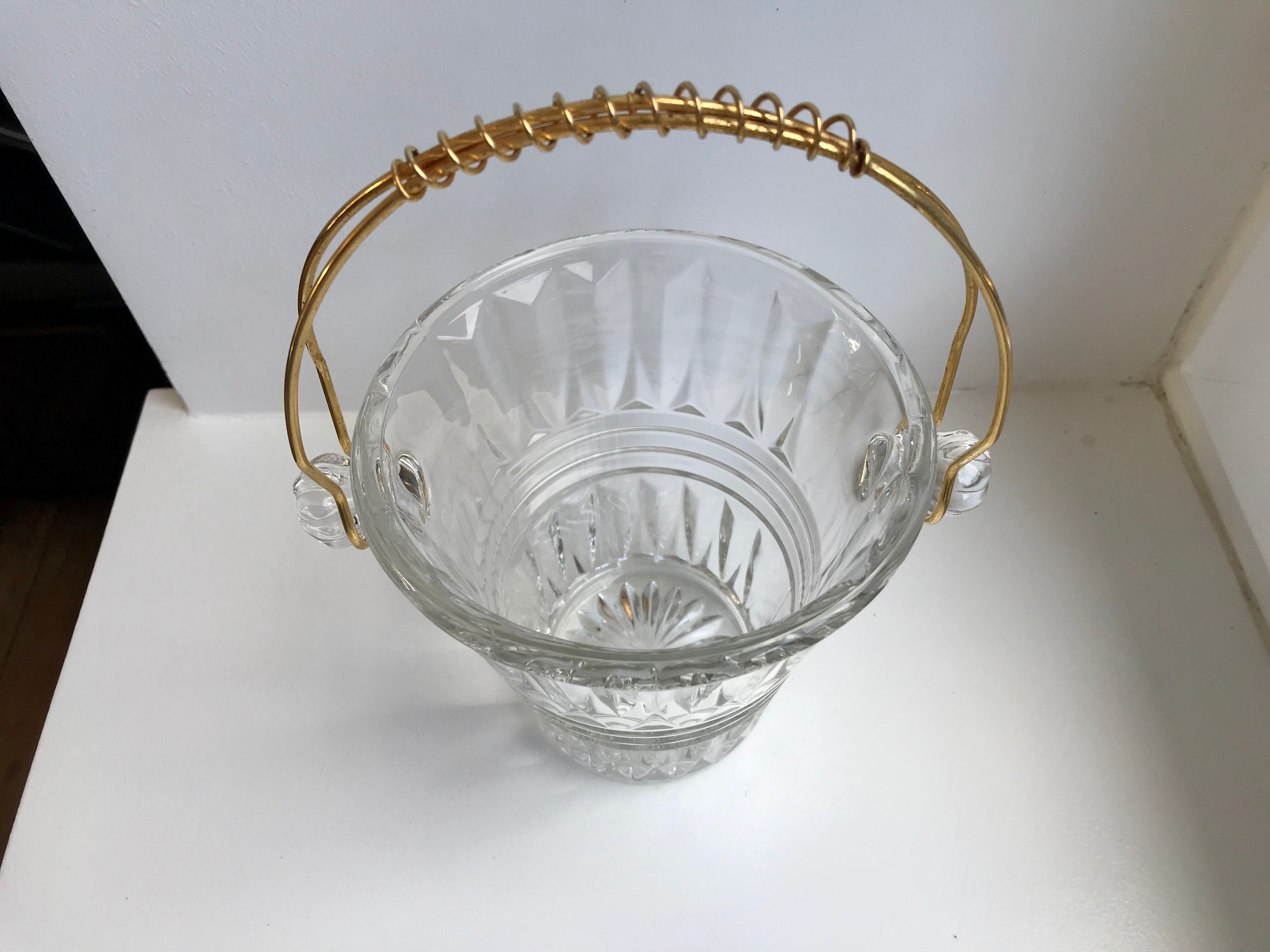Glass and gold metal ice bucket 60s-70s