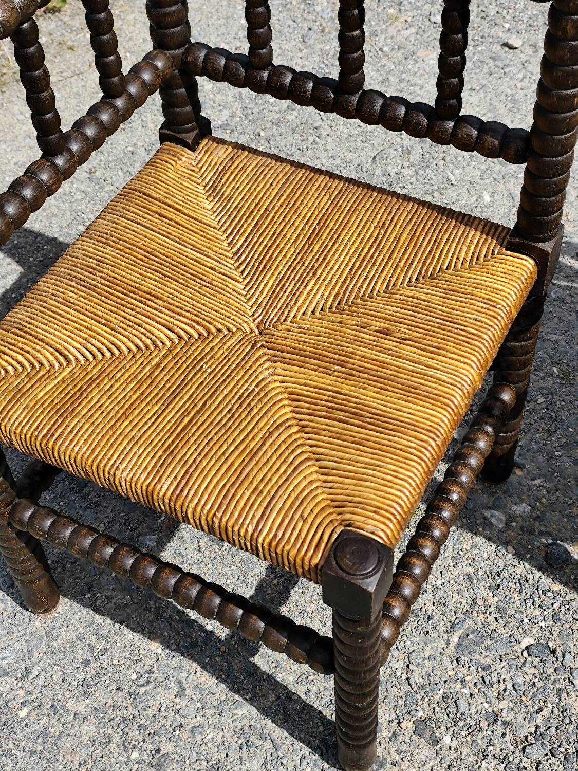 Pair of Bobbin armchairs, corner fire seat, corner