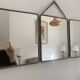 Vintage 1900 triptych mirror, old pink nickel-plated metal - 31 x 76 cm