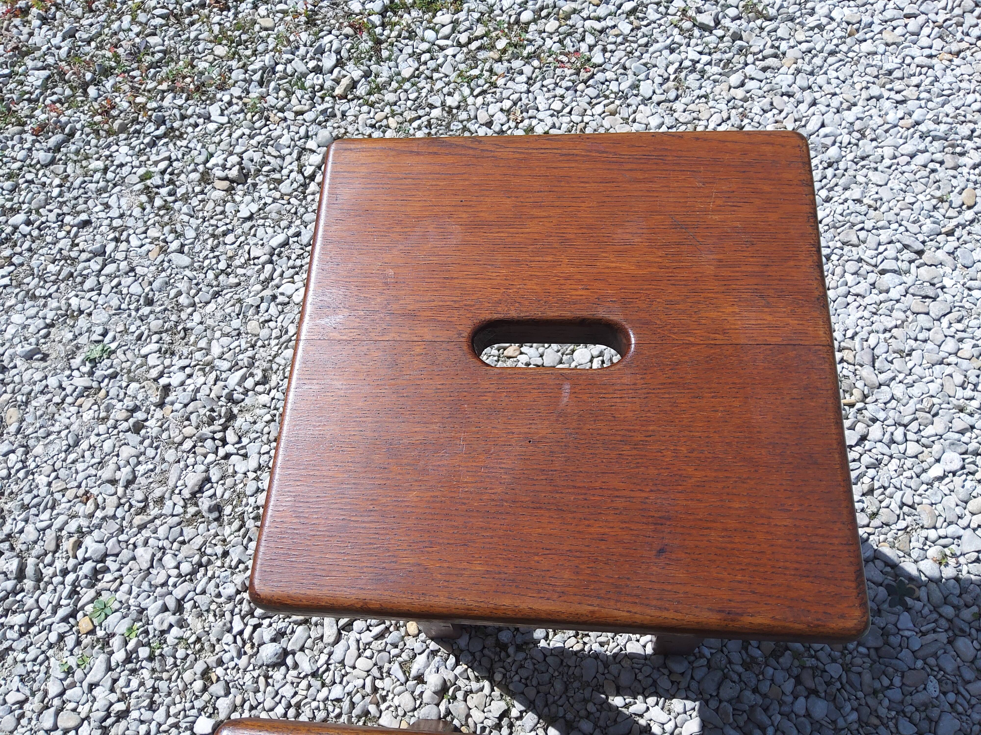 3 solid oak stools, 1980s