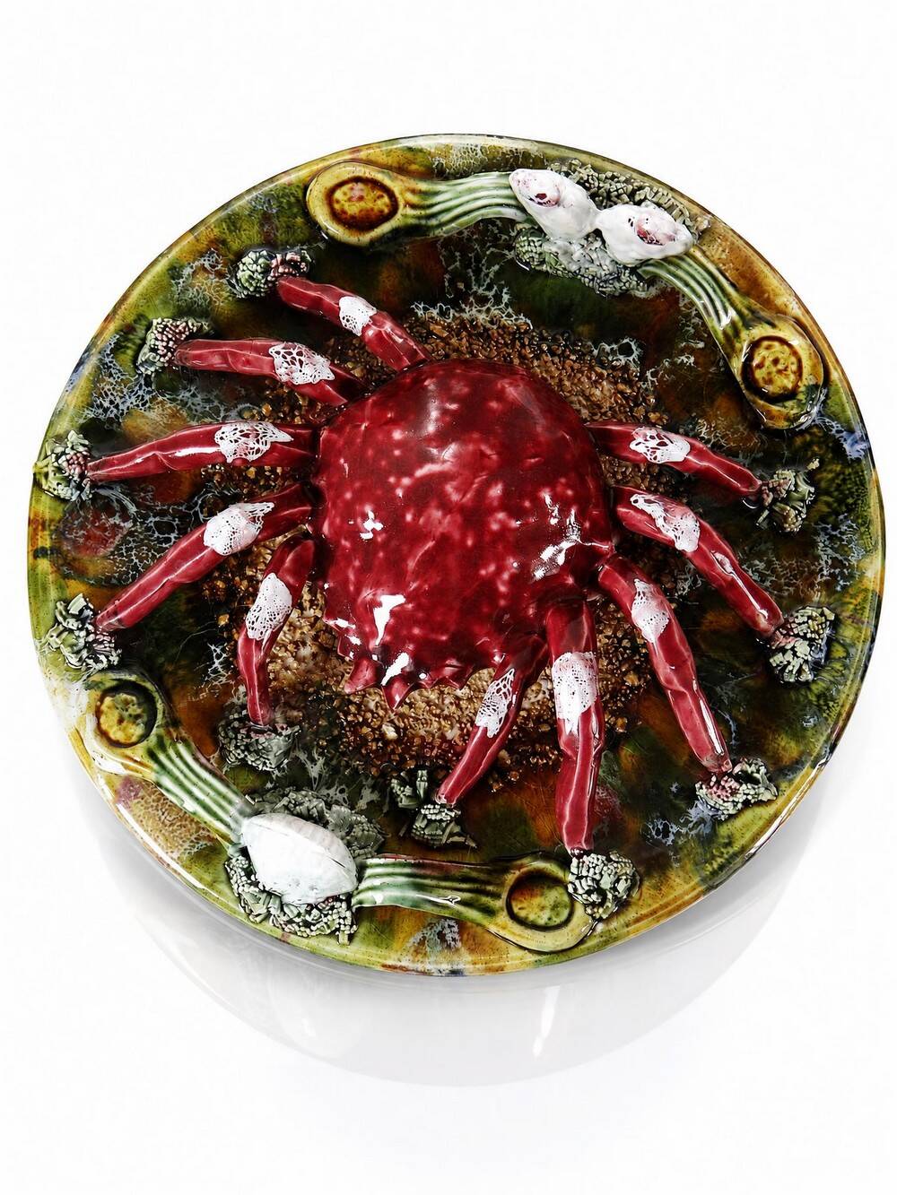 Vintage trompe-l'œil crab barbotine plate Caldas da Rainha Portugal