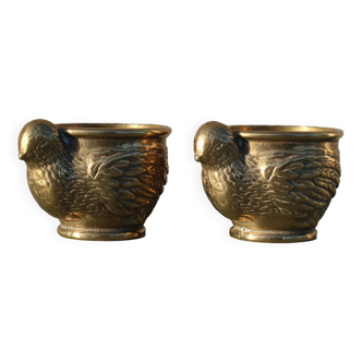 Paire de coquetiers anciens en laiton doré – style vintage rétro – décoration