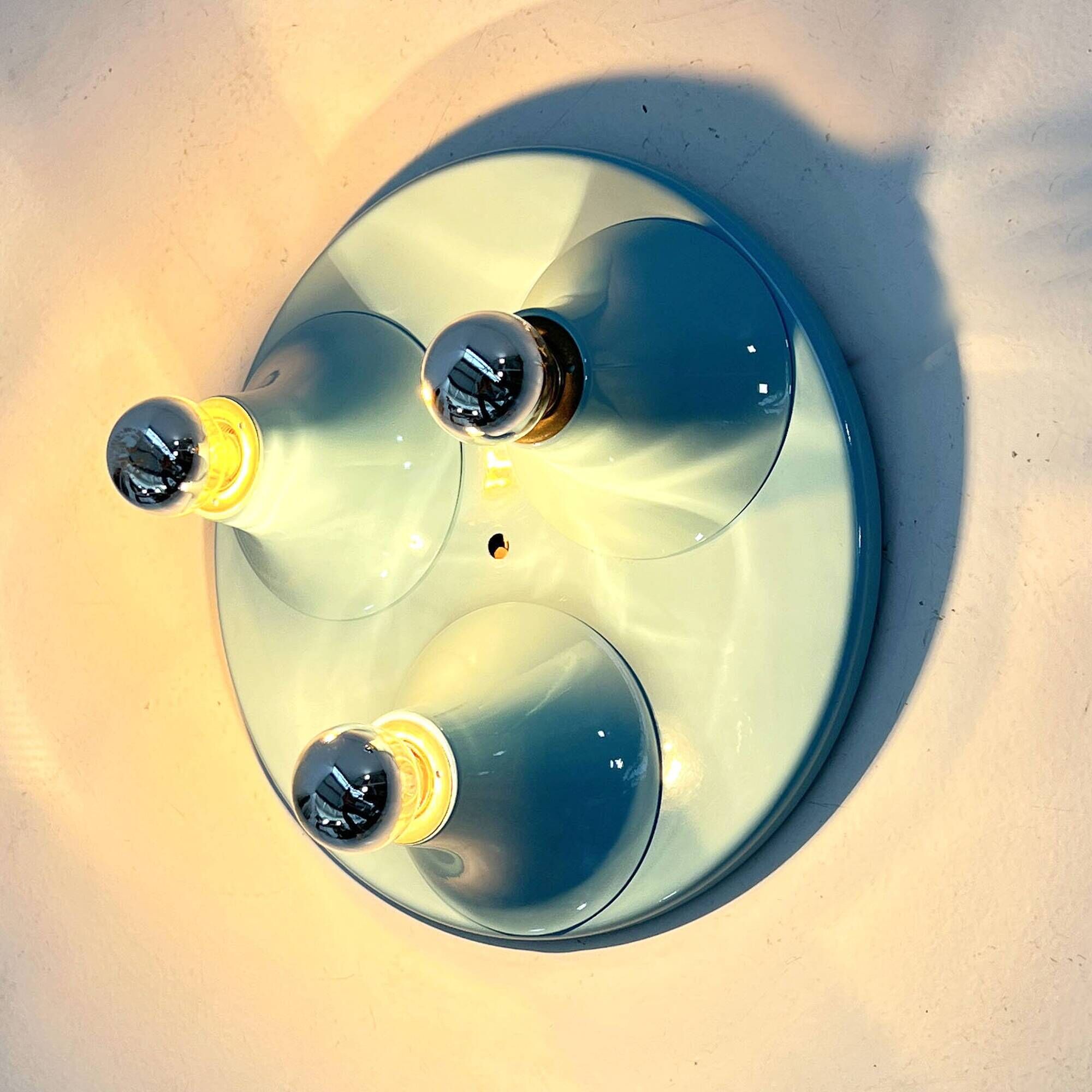 Blue wall light with 3 bulbs, 1980
