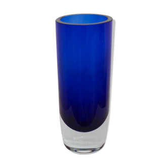 Vase verre bleu épais