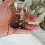 Set of 17 black smoked glasses on geometric engraving stand - 70s