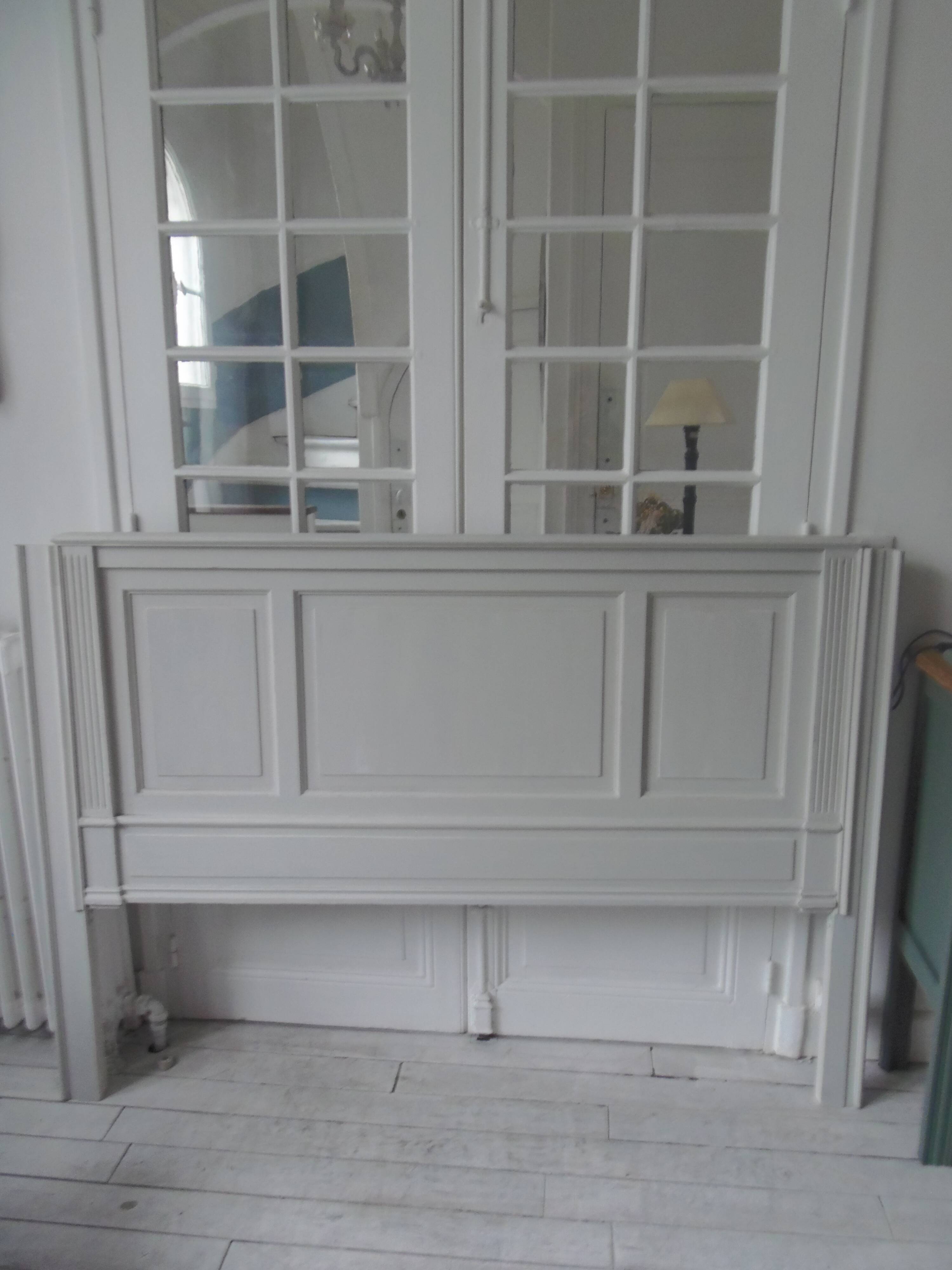 Headboard from the 1930s for a 160 bed in pearl gray patinated solid oak