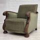 1950s, Danish relax armchair, green furniture velour, carved oak wood.